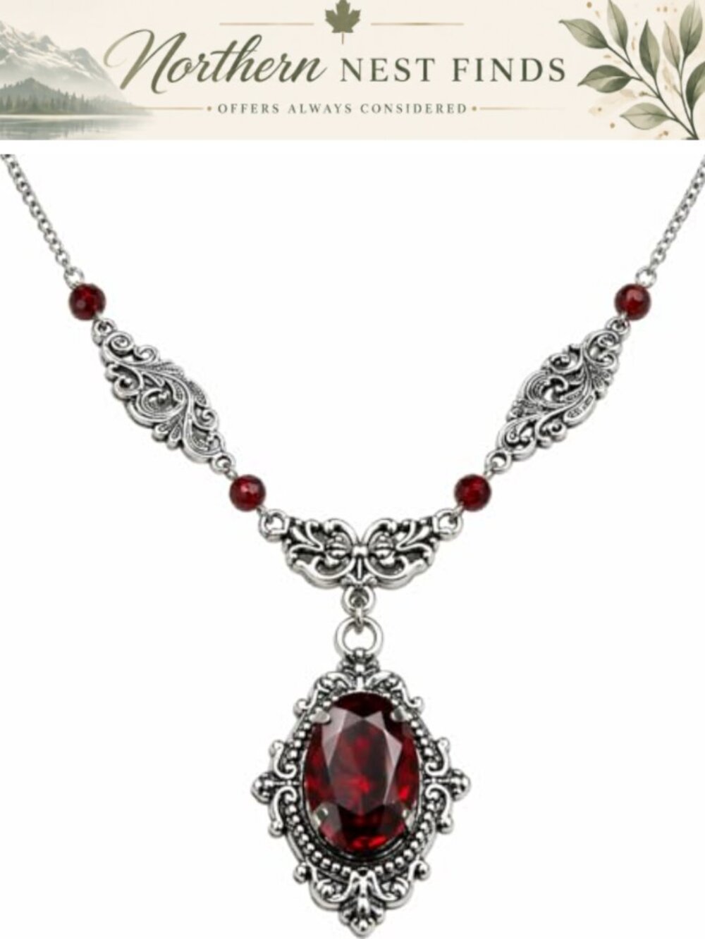 Gothic Victorian Style Necklace Crystal Pendant Stainless Steel